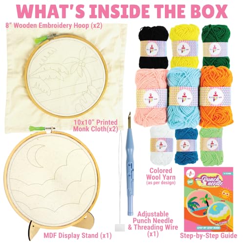 Kalakaram Punch Needle Embroidery Kit | Complete Beginner Starter Kit with 2 Printed Designs | Perfect DIY Craft Gift for Girls, Teens, Kids, & Adults