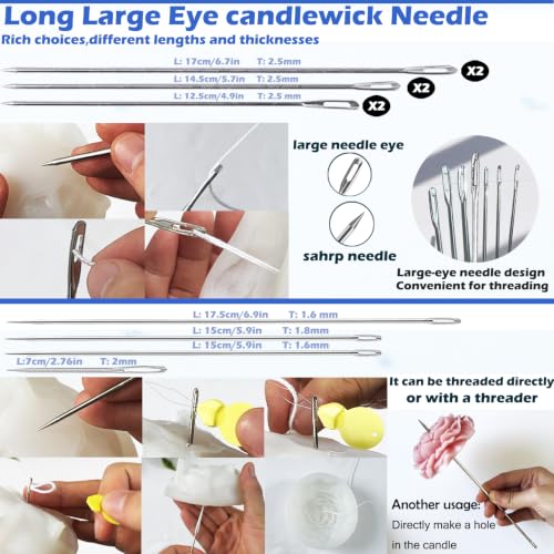 39PCS Professional Candle Making Kit with Soy Candle Wicks,Extra Long Big Hole Wicking Needle Hand Twist Drill Bits with Storage Bag,Mold Punch Set with Hook Eye for Inserting Candle&Mold Wicks - color: 39pcs