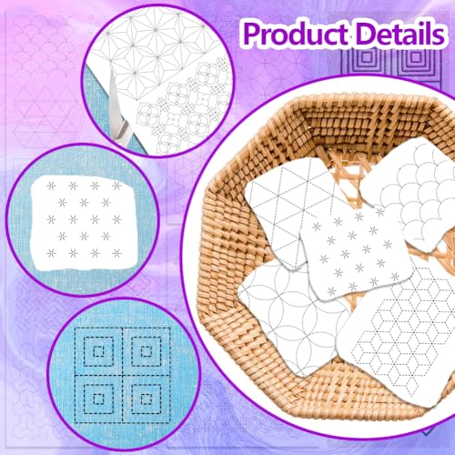 ORIGACH Water Soluble Embroidery Patterns Kit, Geometric & Sashiko