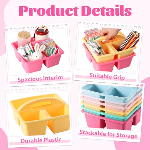 6 Pack Plastic Classroom Organizer Caddy with Handle, Pastel - color: Pastel