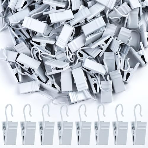 Teenitor 100 Pack White Curtain Clips Curtain Hooks, Stainless Steel Small Clips for Hanging Curtains, Outdoor String Lights, Art Craft Display, White - color: White