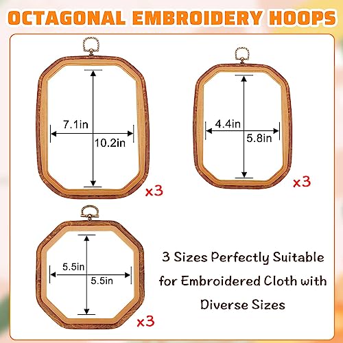 Qunclay 9 Pcs Large Embroidery Hoop Frame Decorative Imitated Wood Display Frame Circle Oval Octagonal Cross Stitch Hoop Ring for DIY Sewing Craft and Hanging Ornaments Decor (Octagonal) - style: Octagonal