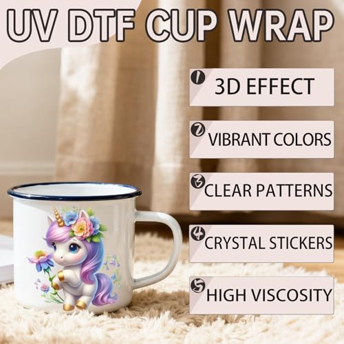 32 PCS Cute Unicorn with Flowers UV DTF Cup Wrap Stickers - style: Cute Unicorn with Flowers