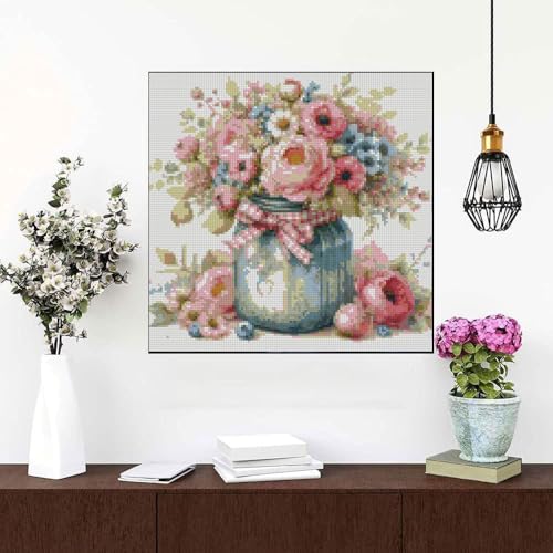 MYBISYMQQ Stamped Cross Stitch Kits - Flower Embroidery Starter Kit for Adult Beginners, Cross Stitch Kits Embroidery Kit Arts and Crafts for Beginners,Crafts for Home Wall Decor 13.7x13.7 inches - color: D070