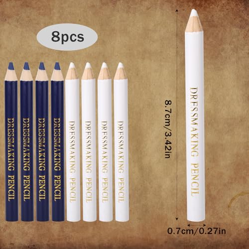 BOXOB 8pcs Tailors Fabric Pencil for Sewing Marking (Blue & White) - color: Blue,White