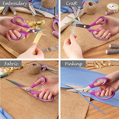 JubileeYarn Titanium Softgrip Scissors Set - Pinking, Sewing, Arts, Crafts, Office - 1 Set of 4 - Purple - color: 4pc Purple, size: 1 Set