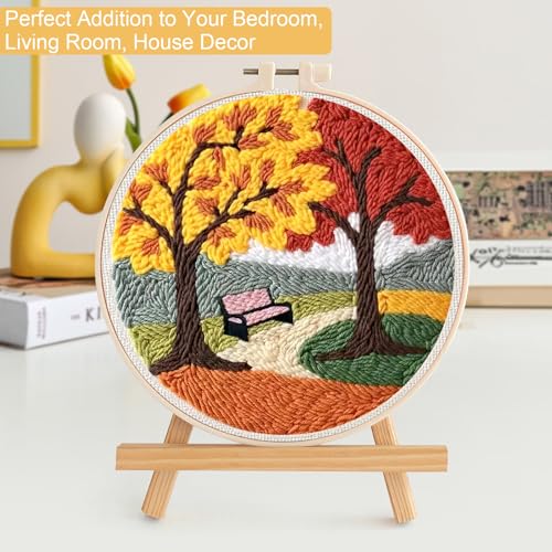 LACHLAND Punch Needle Kit for Beginners, Village Punch Embroidery DIY Craft Supplies with Hoop Yarn & Tool Handmade Wall Art Gift for Adults Teens Seniors Hobby - color: Park