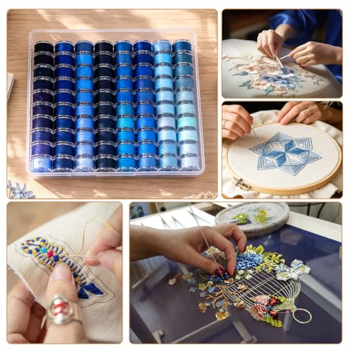 72 Pcs Pre-Wound Bobbins Sewing Thread 72 Colors (Blue) - color: Blue