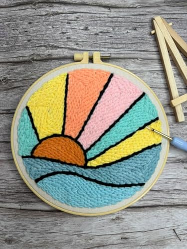 CELCRAFTIQUE Punch Needle Kits for Adults Beginner, Tool with Punch Needle Fabric, Hoops, Yarns and Sewing Needles (Morning Glow) - color: Morning Glow