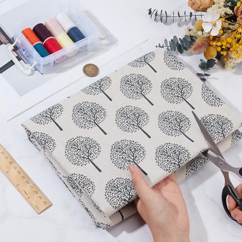 1.09 Yards 62.21 Inch Tree Linen Fabric Black Trees Soft Breathable Upholstery Linens Lightweight Quilting Cloth Fabrics for Sewing Making Garment Accessories Chair Sofa DIY Craft Supply - size: 1580MM, style: Tree