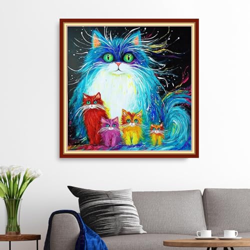Funxvoot Stamped Cross Stitch Kits for Beginners or Adults Embroidery Starter Patterns | DIY Printed Cross Stitch Kits Needlepoint for Adults or Kids 11CT-Colorful Cat 18x18 inch - color: color10