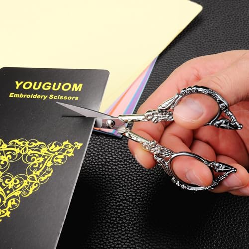 YOUGUOM Sewing Embroidery Scissors, Small Thread Shears with Cover - color: Golden Black