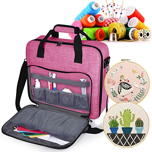 BAGLHER Cross Stitch & Embroidery Organizer Bag - Large Portable Project Storage with 3 Compartments, Travel Friendly Carrying Case for 11.2" Hoops, Threads, Supplies (Pink) - color: pink