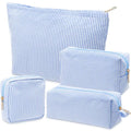 Sanwuta 4 Pcs Seersucker Pouch Striped Makeup Bag Set, Acid Blue - color: Blue
