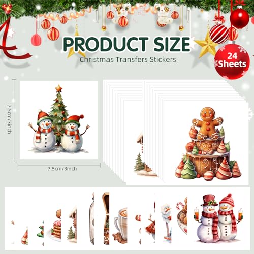 ZMRU 24 Sheets Vintage Christmas Rub On Transfers for Crafts, Rub On Transfers Christmas for Wood Slices，Furniture Decals, Glass, Leather, Canvas, Fabric Projects,3 * 3inch(Gingerbread and Snowmen) - color: Gingerbread and Snowmen