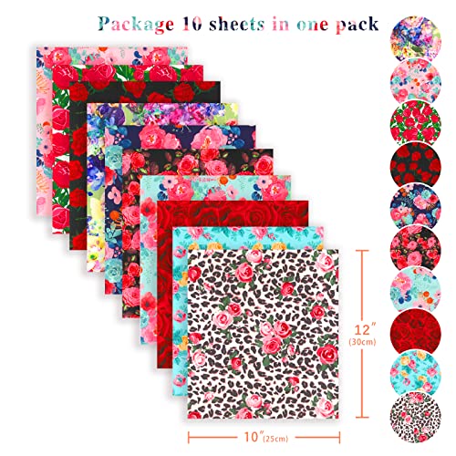 Tintnut Pink Red Rose Heat Transfer Vinyl,10 Sheets 12"x10" Iron on Vinyl - color: Flower
