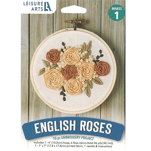 Leisure Arts Embroidery Kit 4" English Roses - cross stitch kits for beginners - embroidery kit for beginners - embroidery kits for adults - embroidery kits for adults