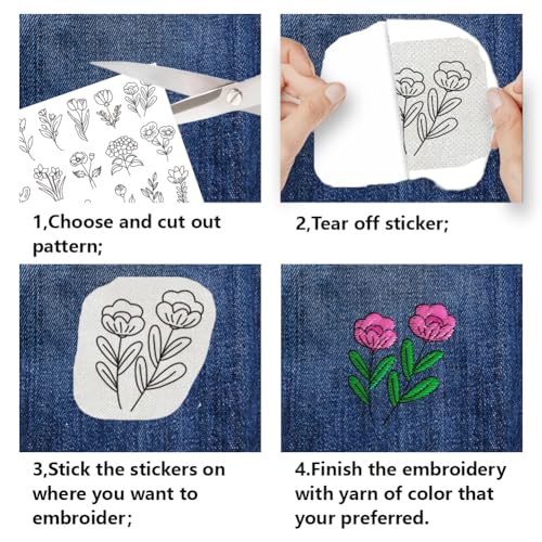 ACRNIGHEET 81PCS Water Soluble Embroidery Stabilizers Letter Patterns Embroidery Stick and Stitch Paper with Pre-Printed Flower and Letter Patterns for Hand Sewing Lover Beginners
