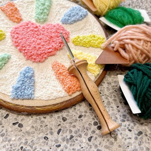Hand U Journey 8# Fine & 10# Regular Size Beech Wood Handle Punch Needle Rug Hooking Tool Sets-with Open-Side Design - size: 8#Fine-10#Regular