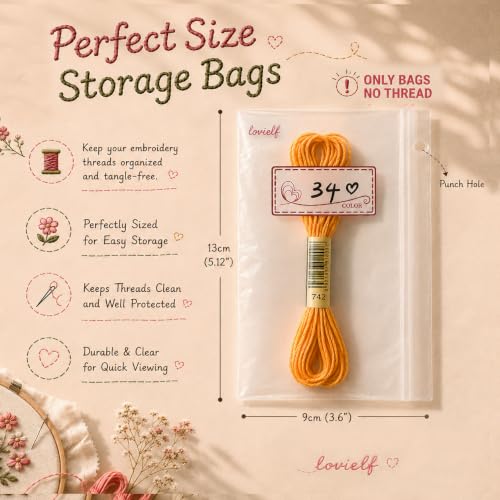 Embroidery Threads Cross Stitch Floss Bag Organizer 5.12 x 3.6 inch - 200 Pack with 4 Rings - color: 200 pack