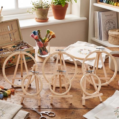 Novabright 12 Pcs Medium Bamboo Embroidery Hoop with Triangle Display Stand - size: Medium