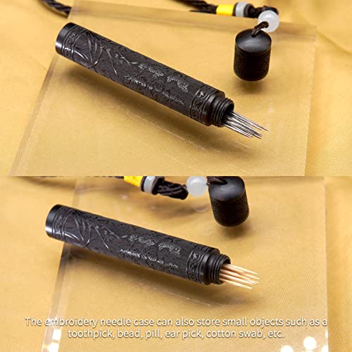 Yuchew Needle Case Sewing Needle Holder 2 Packs Portable Wooden Embroidery Needle Case Needle Tube Keeper Container for Storage Tapestry Cross Stitch Leather Darning Needle, Toothpick, Pill (Bamboo) - color: Bamboo