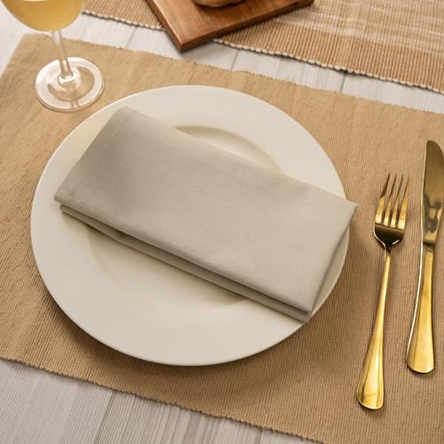 Blue Needles Solid Cloth Napkins 100% Cotton Set of 6-18 x 18 Inches - color: Beige, size: 18" x 18" (Set of 6)