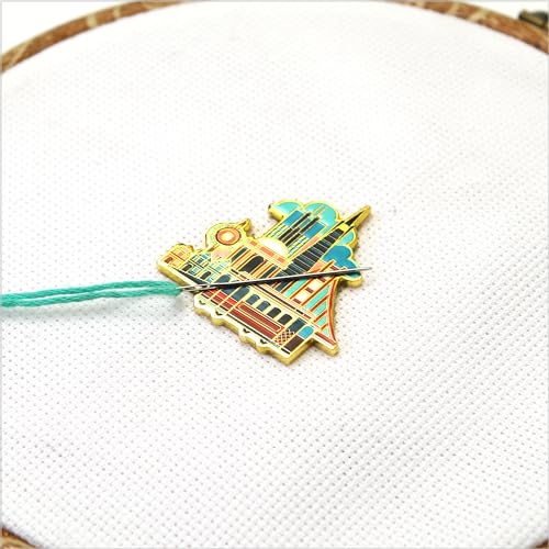 Awesome Pattern Studio Needle Minder Set - San Francisco Magnetic Needle Minder + 2 Needle Threaders + Crane Scissors. Enamel Pin for Cross Stitch, Embroidery and Craft - size: San Francisco Set #2
