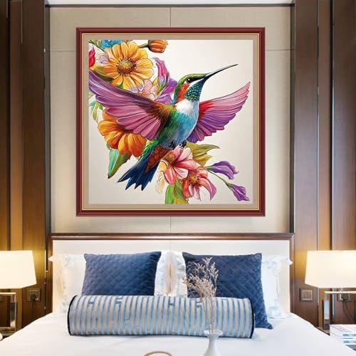 Funchey Counted Cross Stitch Kits for Adults Needlepoint Kits Unprinted Cross Stitching Embroidery Kit 11CT Cross Stitch Supplies& Hummingbird Flowers 18x18 inch - color: DIYCrafts06