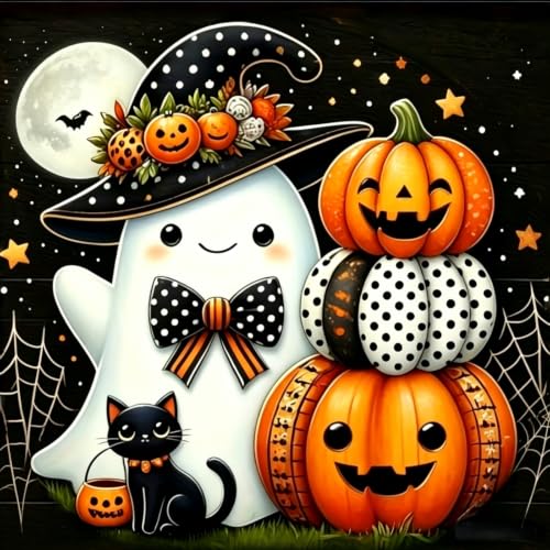 Cute Ghost Pumpkin Diamond Painting Kits for Adults, Halloween Diamond Art - color: KM1295-1
