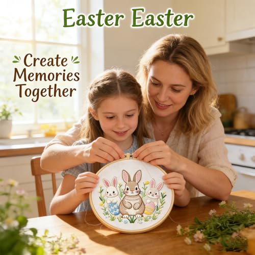 BoAn Rabbit Needlepoint Kit, Embroidery Starter Kit with Hoop & Threads - color: rabbit-3