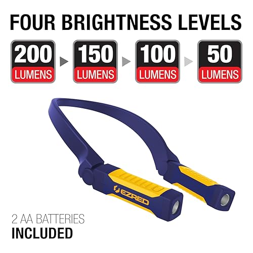 EZRED Bright NP20 Anywear Neck Light for Hands-Free Lighting, Blue and Yellow, Perfect Light for Mechanics, Camping, Hunting, DIY Projects, Reading