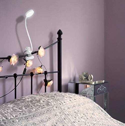 LEPOWER Clip on Light, Book Reading Lamp for Desk, Bed Headboard and Dorm - color: White