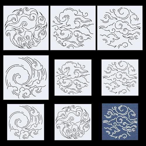 FREEBLOSS 8pcs Sashiko Stencils Plastic Sashiko Template Square Surf Embroidery Patterns Drawing Line Templates for Sewing Hand Quilting 5.5"/8.7"