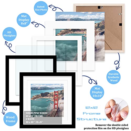 12x12 Wood Picture Frames for Wall Hanging or Tabletop,Diamond Painting Frame Baby Scan Picture Frames with 2 Mats Display 8x8 or 10x10 for Family Walls Decoration,Anniversary,Wedding,Christmas(Black) - color: Black, size: 12x12 inch