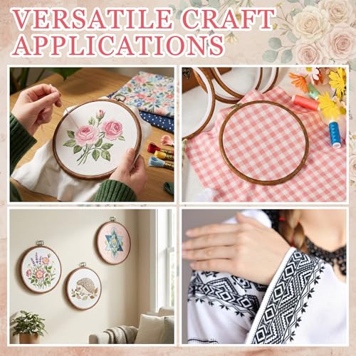 Tudomro 12 Pcs Decorative Embroidery Hoop and Fabric Set 6.7" Round Imitated Wood Cross Stitch Frame & 11.8" Pink Pre-Cut Cloth Squares for DIY Art Craft Sewing Hanging Ornament - color: Pink