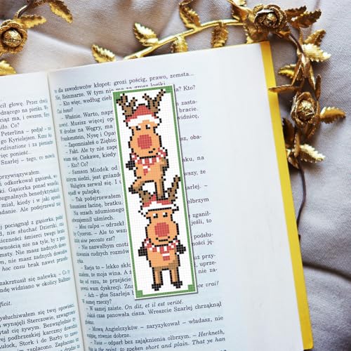 FREEBLOSS 6 Set Christmas Cross Stitch Bookmark Kits - Santa Claus Pattern Stamped Embroidery Bookmarks for Beginners - style: Christmas Animals