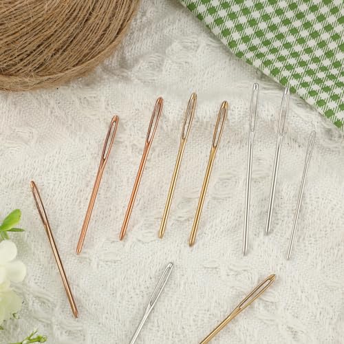 16pcs Large-Eye Blunt Needles, 7cm/2.75inch Yarn Knitting Needles Tapestry Sewing Needles Wool Hand Metal Sewing Knitting Needles for Crochet Projects (Rose Gold)