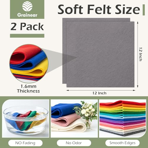 Dark Gray Soft Felt Sheets for Crafts, 12" x 12", 1.6mm Thick, 2 Pcs - color: Dark Gray