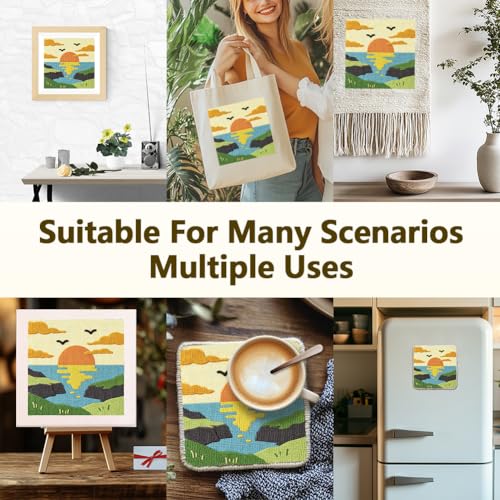 Doodlream Coastal Sunset Needle Kit for Beginner, 9.4"x 9.4" Cliffs Landscape Punch Stitching Craft Set, Color DIY Embroidery Starter with Printed Frame, Instruction, Threader, Yarn, Pinch Needle - color: Sunset