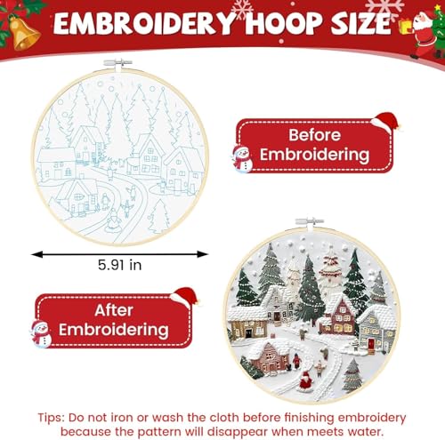 Christmas Embroidery Kit DIY Hand Embroidery Starter Cross Stitch Kits, Christmas Ornaments Embroidery with Stamped Pattern,Cotton,Threads,Needles,Instructions for Adults Beginners (Penguin) - color: Penguin
