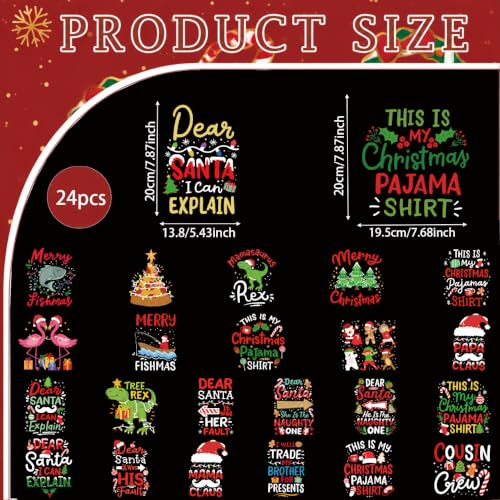 Dazoratix Christmas Iron on Transfers - 24 Sheets Funny DTF Ready to Press - style: Funny Christmas