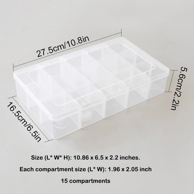 Adjustable 15-Compartment Grid Slot Plastic Storage Box Jewelry Bead Tool for Washi Tape, Art Supplies and Sticker Container Organizer Case