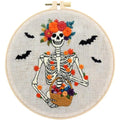 Halloween Embroidery Kits for Beginners Adults, Gothic Skeleton Embroidery Starter Kits, Halloween Cross Stitch Kits Needlepoint Kits for Adults Woman Gifts, Embroidery Hoop, Thread, Video Tutorial - color: H2101