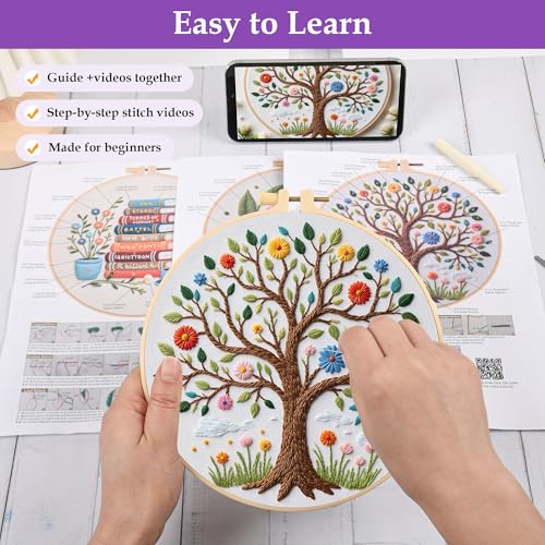 Uniartfy 3 Set Embroidery Kit for Beginners, Butterfly Tree Book Patterns - color: Embroidery Kit-C