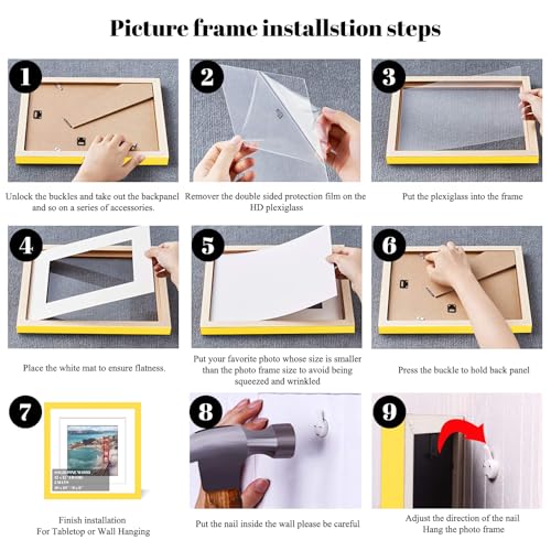 12x12 Wood Picture Frames for Wall Hanging or Tabletop,Diamond Painting Frame Baby Scan Picture Frames with 2 Mats Display 8x8 or 10x10 for Family Walls Decoration,Anniversary,Wedding,Christmas(Yellow) - color: Yellow, size: 12x12 inch