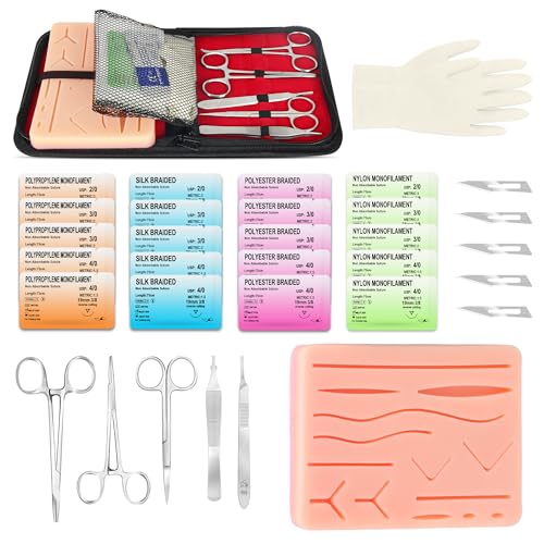 Suture Practice Kit with 240g Silicone Suturing Pad, 20 Assorted Practice Sutures, Reusable Training Tools, 14 Practice Patterns, Educational Simulation Use Only - style: 20 packs of sutures