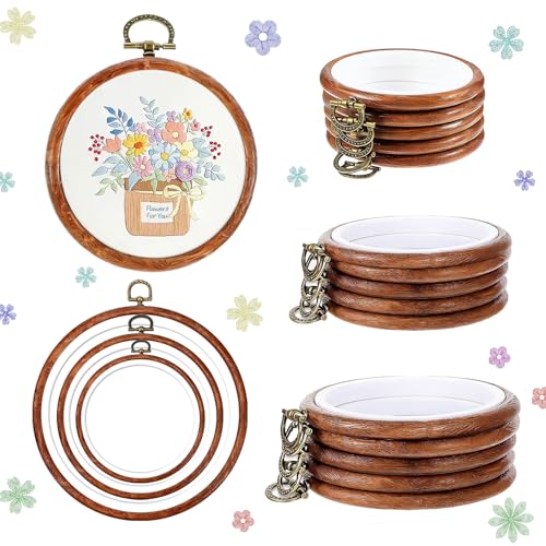ZESHIHAOGUO 15 Pcs Round Embroidery Hoops - Rubber Ring Imitated Wood Frame Kits for Cross Stitch, DIY Craft, Sewing Projects Hanging Gifts (Brown, 4.33 inch & 6.7 inch & 8.27 inch) - size: 4.33 inch & 6.7 inch & 8.27 inch