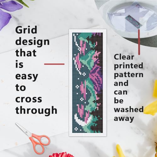 INFUNLY 6PCS Night Sky Cross Stitch Bookmark Kits 3×8.5inch Horizontal Landscape Stamped Embroidery Page Marker DIY Starry Night Needlepoint Bookmark Kit for Book Lovers Writers Gift - style: Night Sky