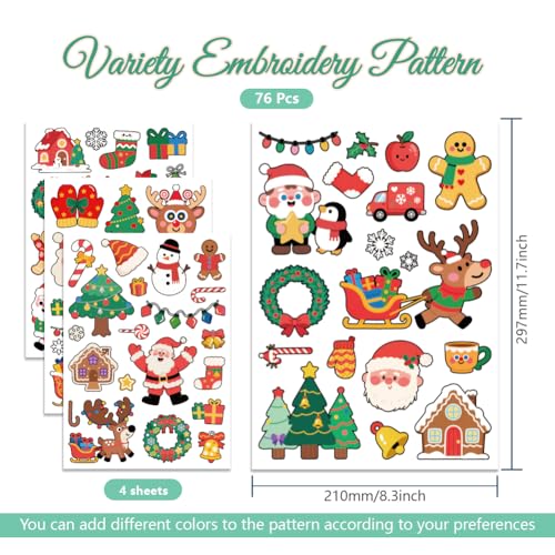 GLOBLELAND 4 Sheets Christmas Colorful Water Soluble Embroidery Pattern - color: Christmas Cartoon